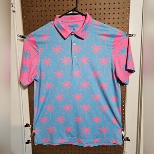 Chubbies Mens Sz Lg Pink Blue Palm Orin Golf Polo Shirt